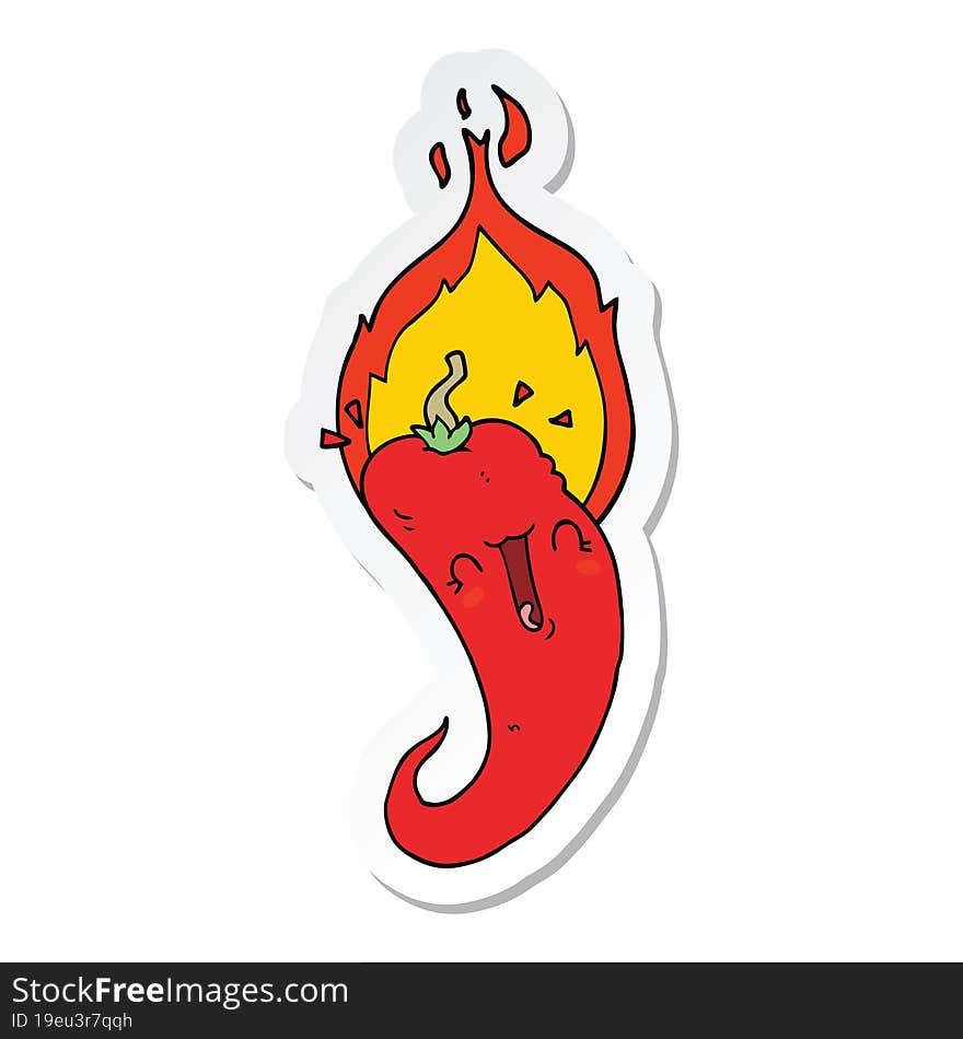 sticker of a cartoon flaming hot chili pepper