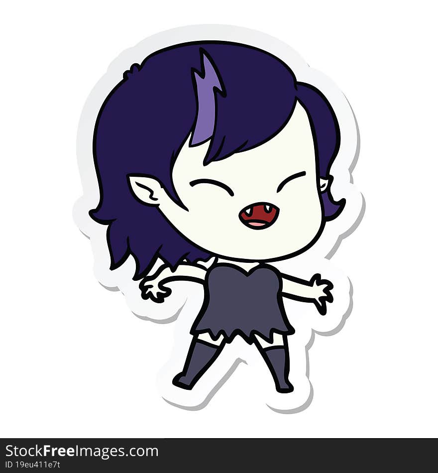 sticker of a cartoon laughing vampire girl