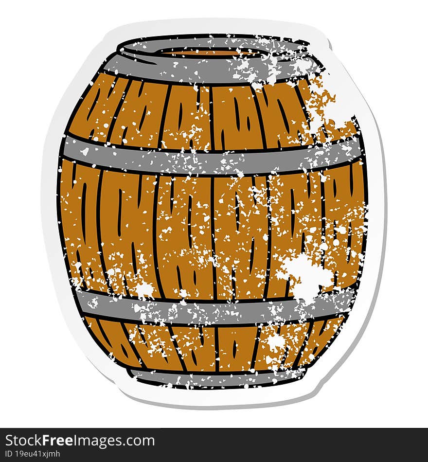 distressed sticker cartoon doodle of a wooden barrel