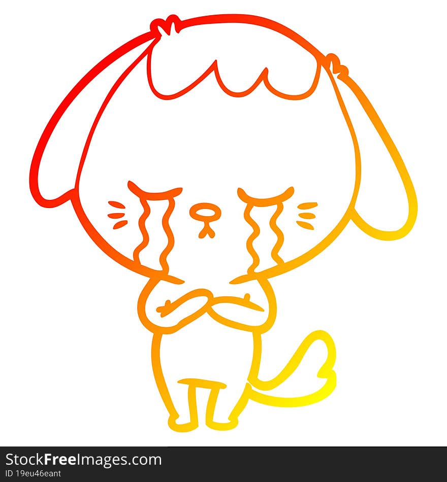 warm gradient line drawing cartoon crying dog