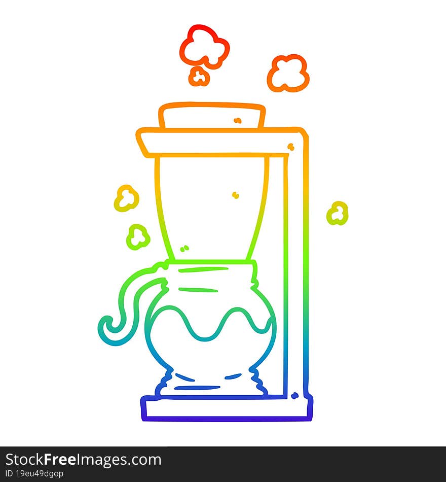 rainbow gradient line drawing of a cartoon filter coffee machine