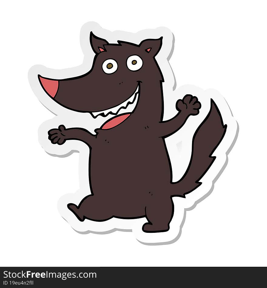 sticker of a cartoon happy wolf