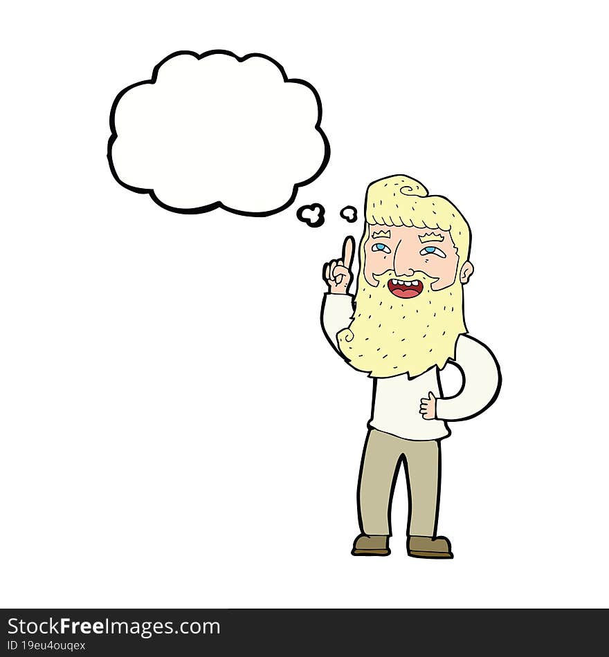 Cartoon Happy Bearded Man With Idea With Thought Bubble