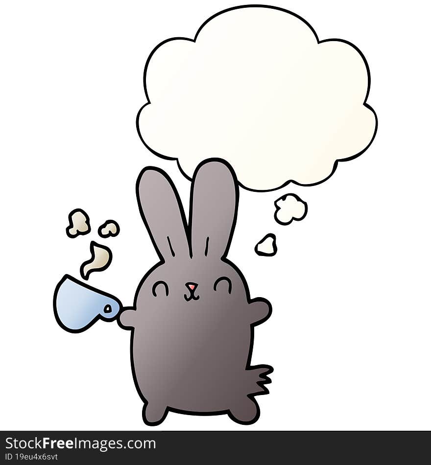 cute cartoon rabbit with coffee cup with thought bubble in smooth gradient style