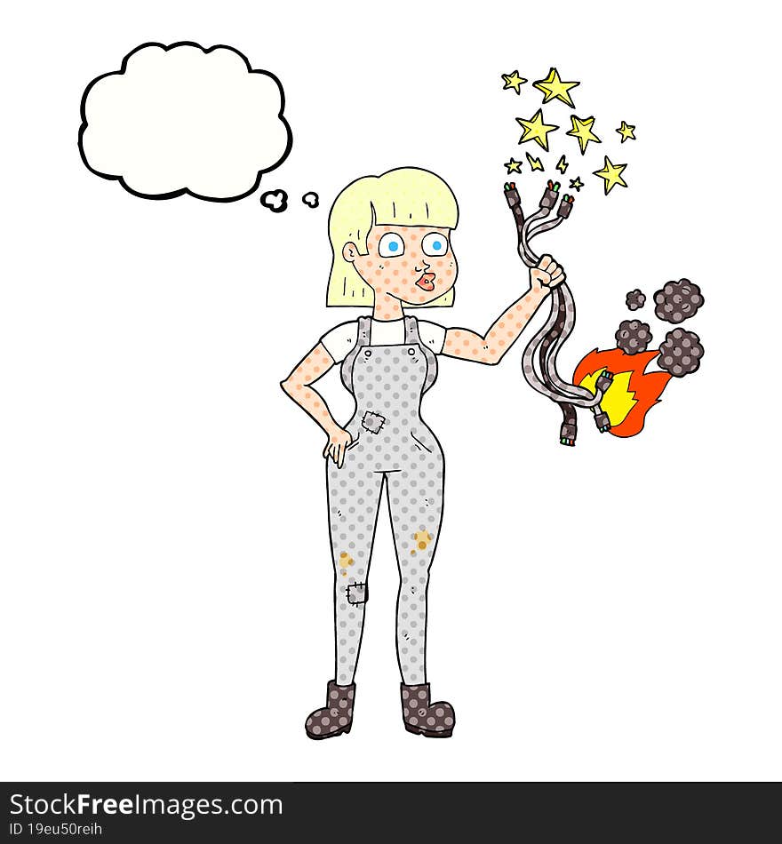 thought bubble cartoon female electrician