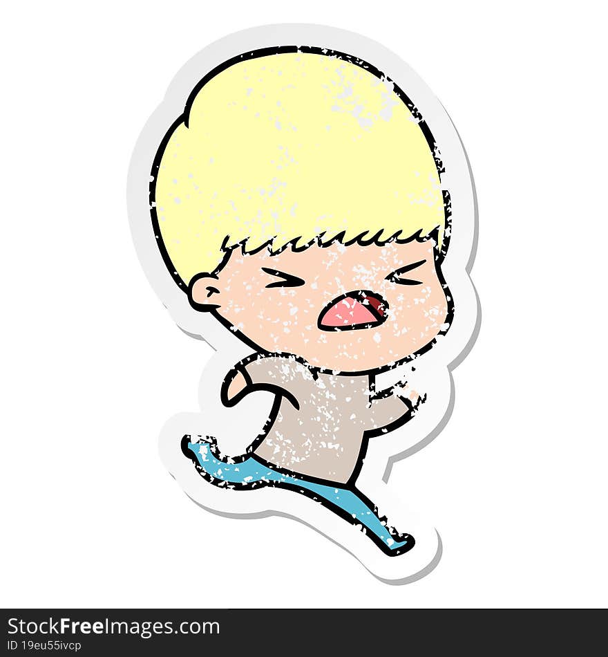 Distressed Sticker Of A Cartoon Stressed Man