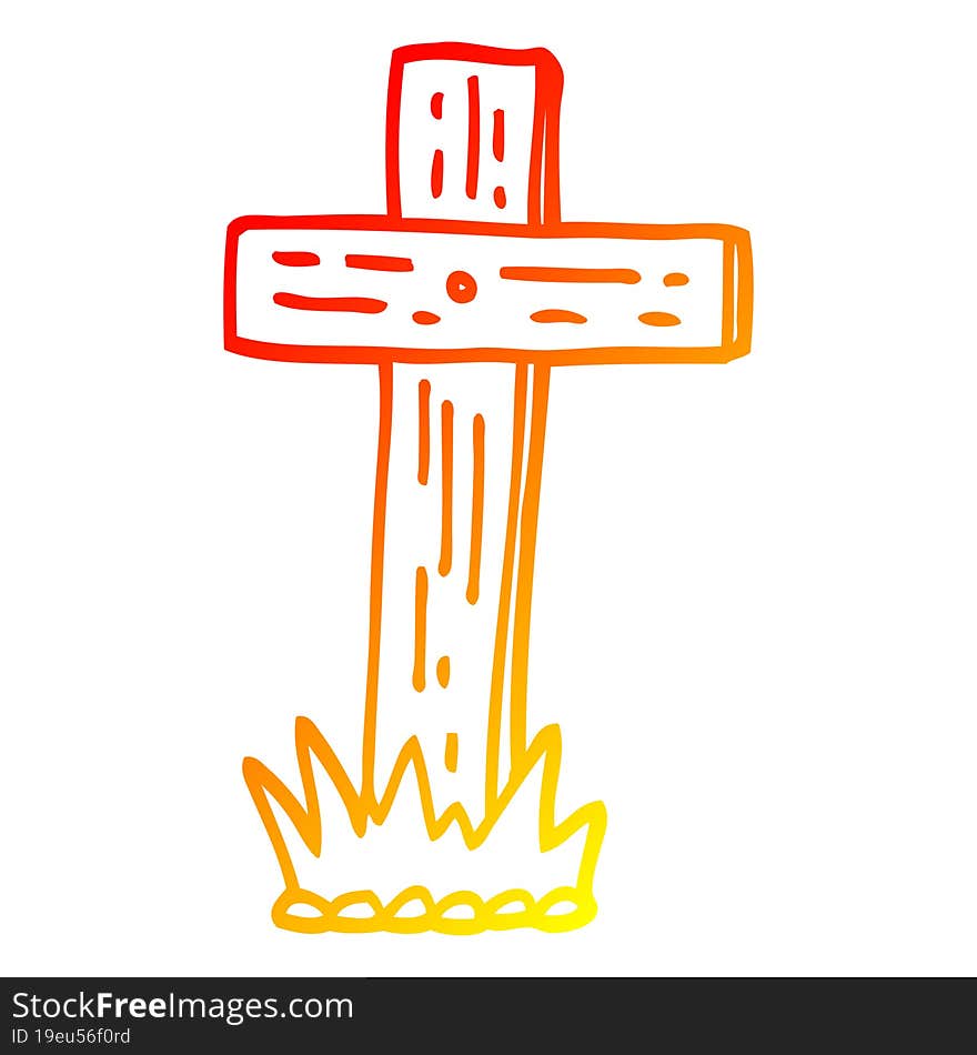 Warm Gradient Line Drawing Cartoon Wooden Cross