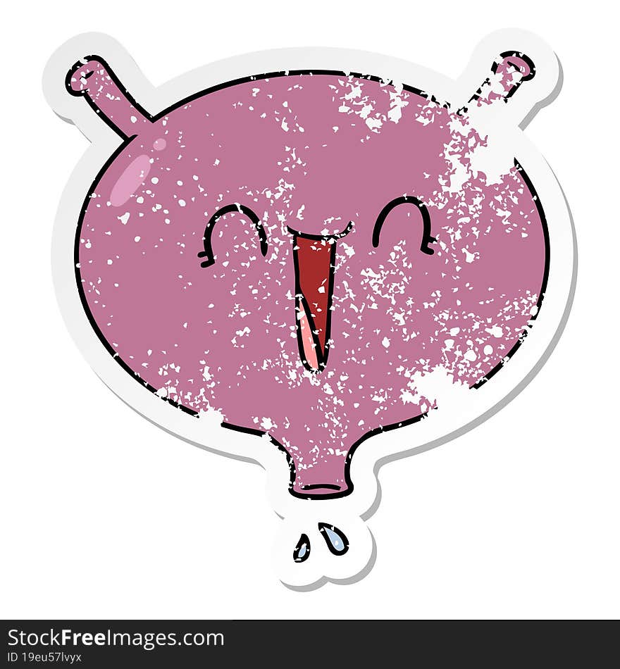 distressed sticker of a cartoon laughing bladder