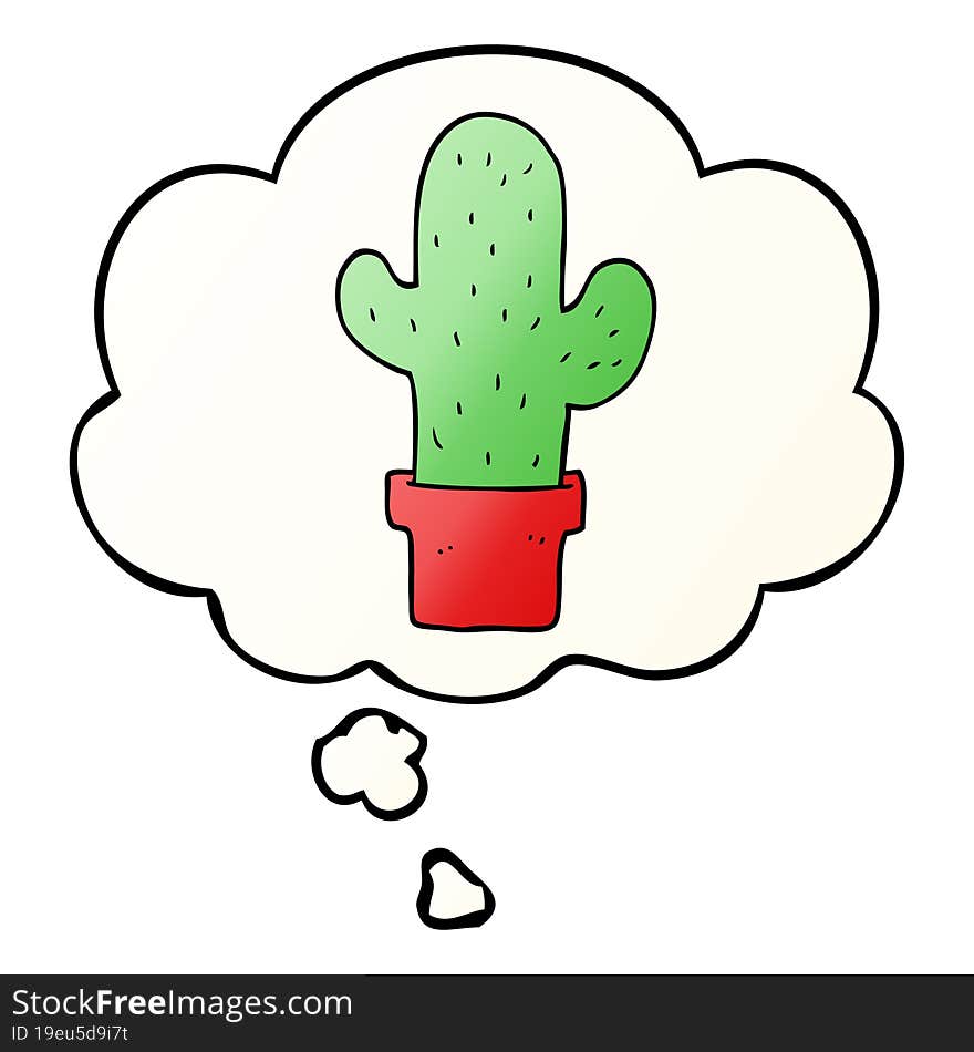 cartoon cactus and thought bubble in smooth gradient style