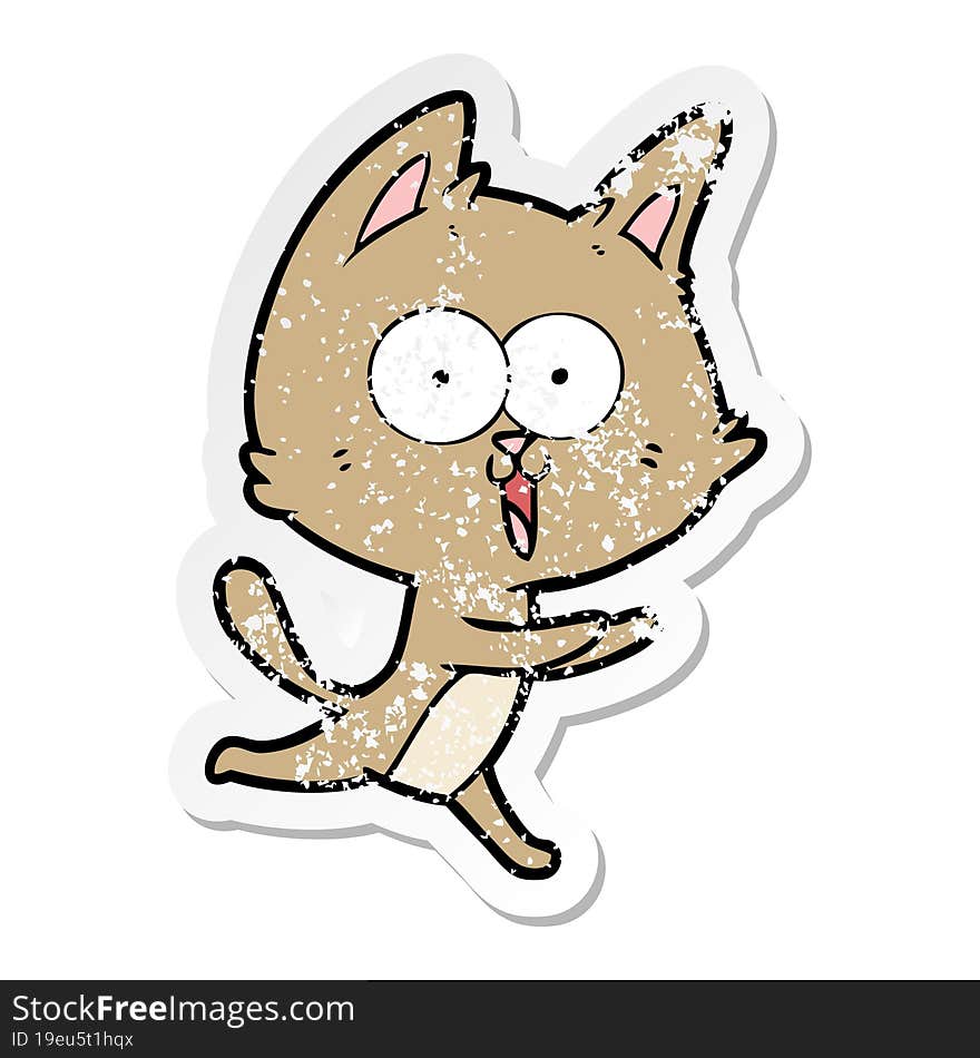 distressed sticker of a funny cartoon cat