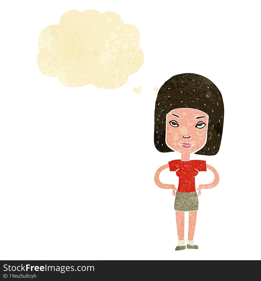 cartoon annoyed woman with thought bubble