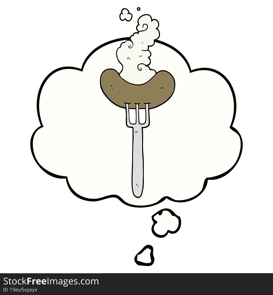 Cartoon Sausage On Fork And Thought Bubble