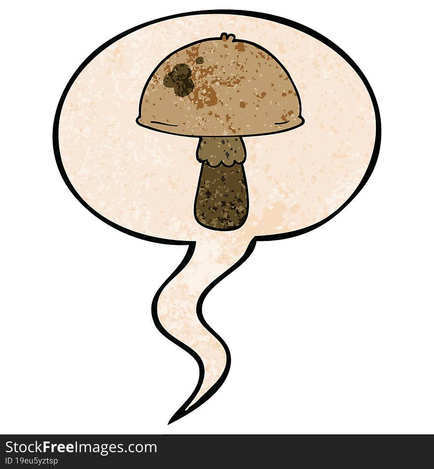 Cartoon Mushroom And Speech Bubble In Retro Texture Style