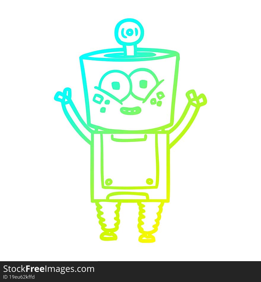 Cold Gradient Line Drawing Happy Cartoon Robot Waving Hello