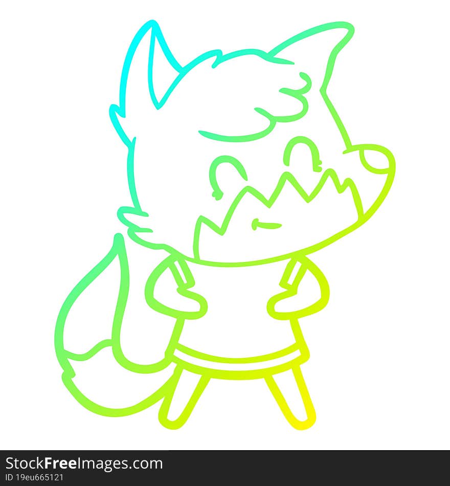 cold gradient line drawing cartoon happy fox