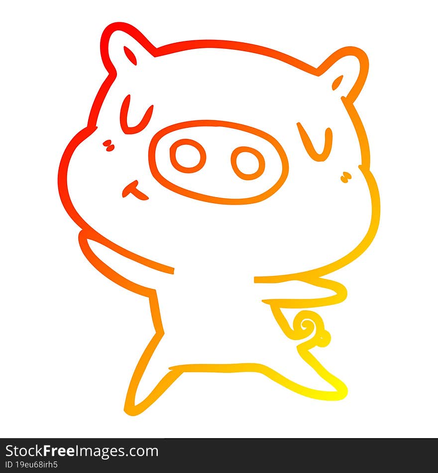 warm gradient line drawing cartoon content pig