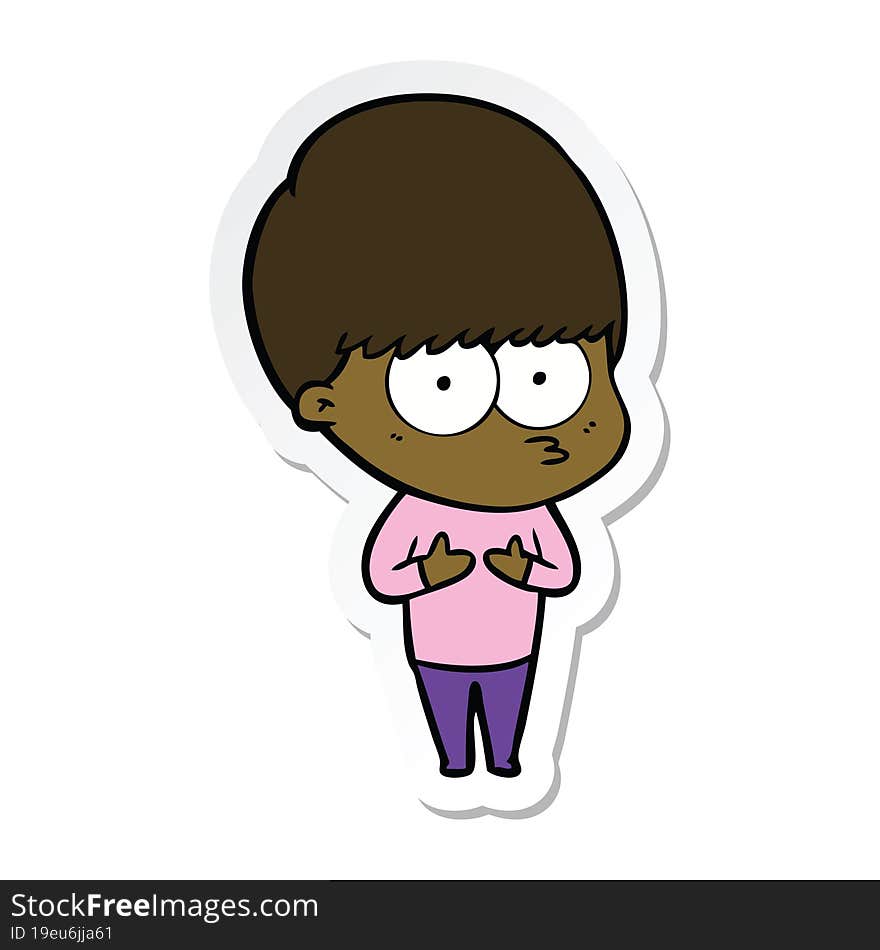 Sticker Of A Nervous Cartoon Boy