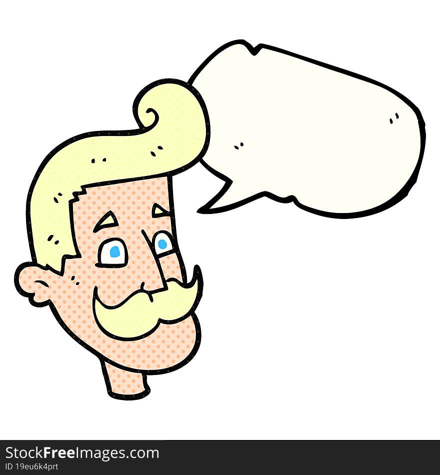 freehand drawn comic book speech bubble cartoon man with mustache