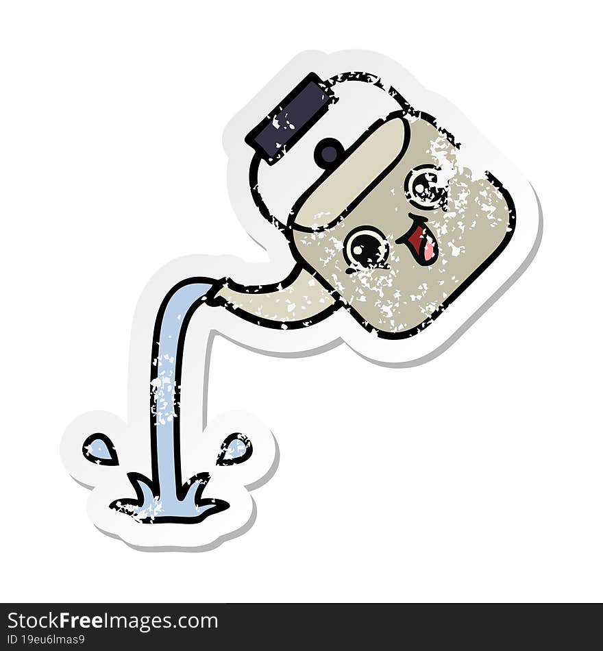 distressed sticker of a cute cartoon pouring kettle