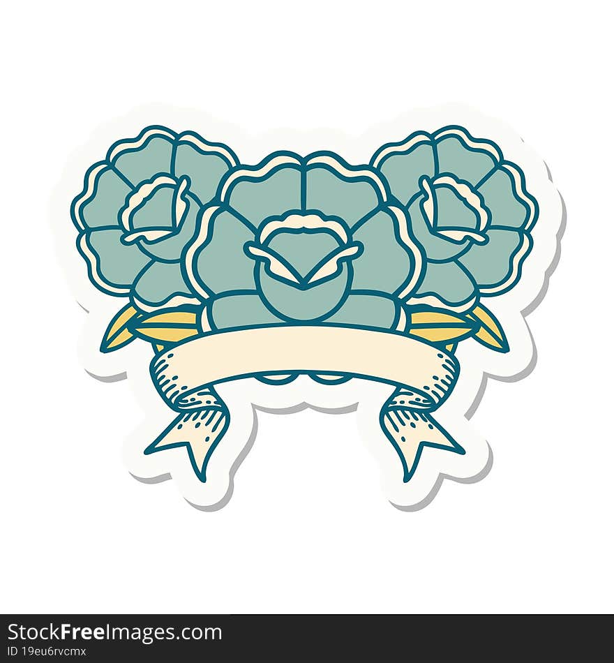 tattoo sticker with banner of a bouquet of flowers