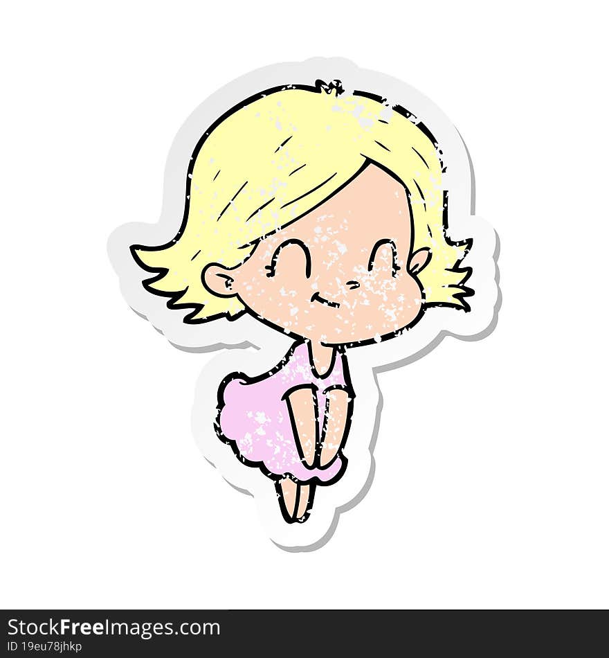 distressed sticker of a cartoon friendly girl