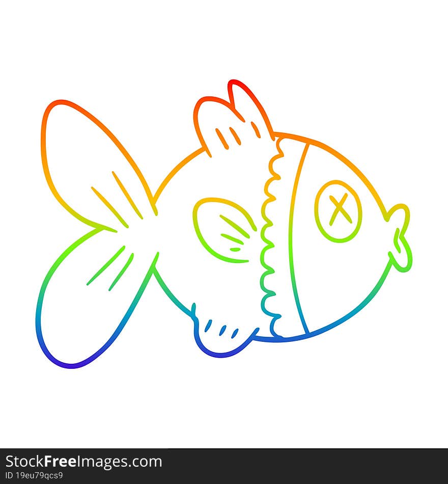 rainbow gradient line drawing cartoon goldfish