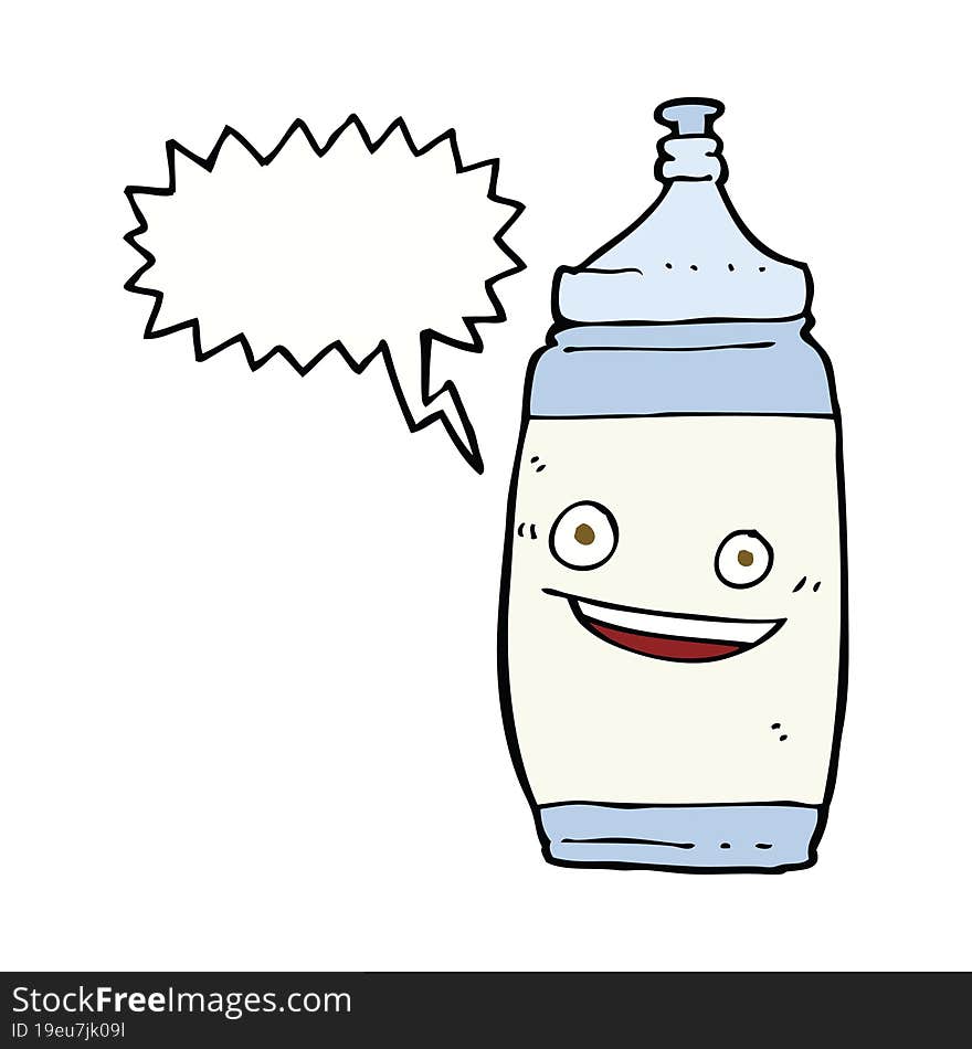 cartoon water bottle with speech bubble