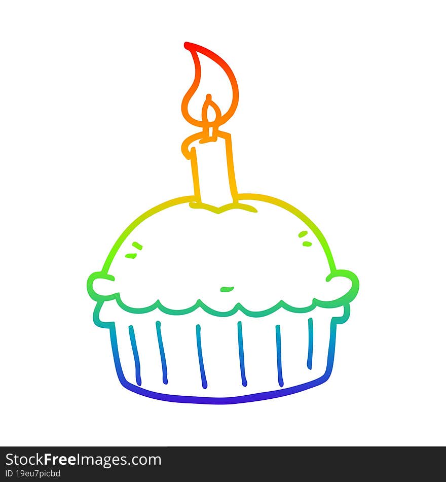 rainbow gradient line drawing cartoon birthday cupcake