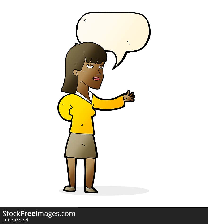 cartoon woman explaining with speech bubble