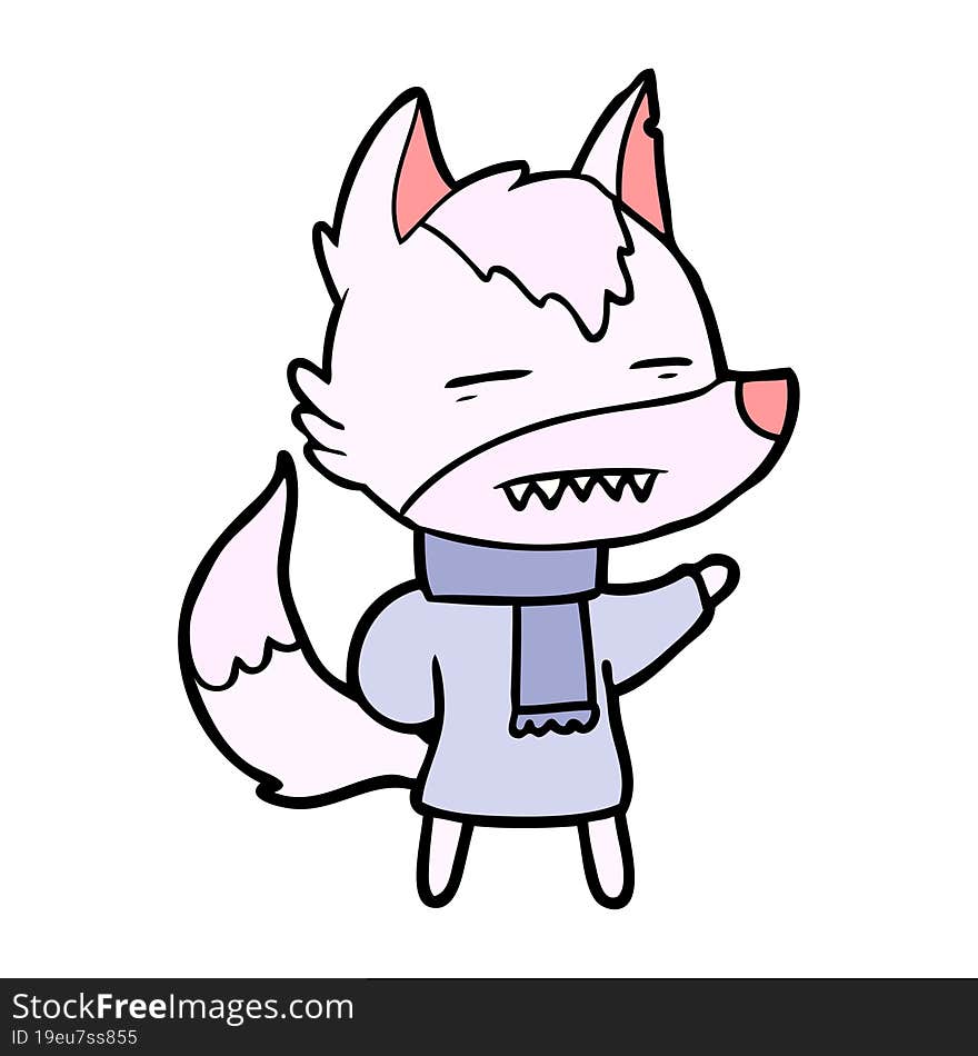 cartoon wolf in winter clothes. cartoon wolf in winter clothes