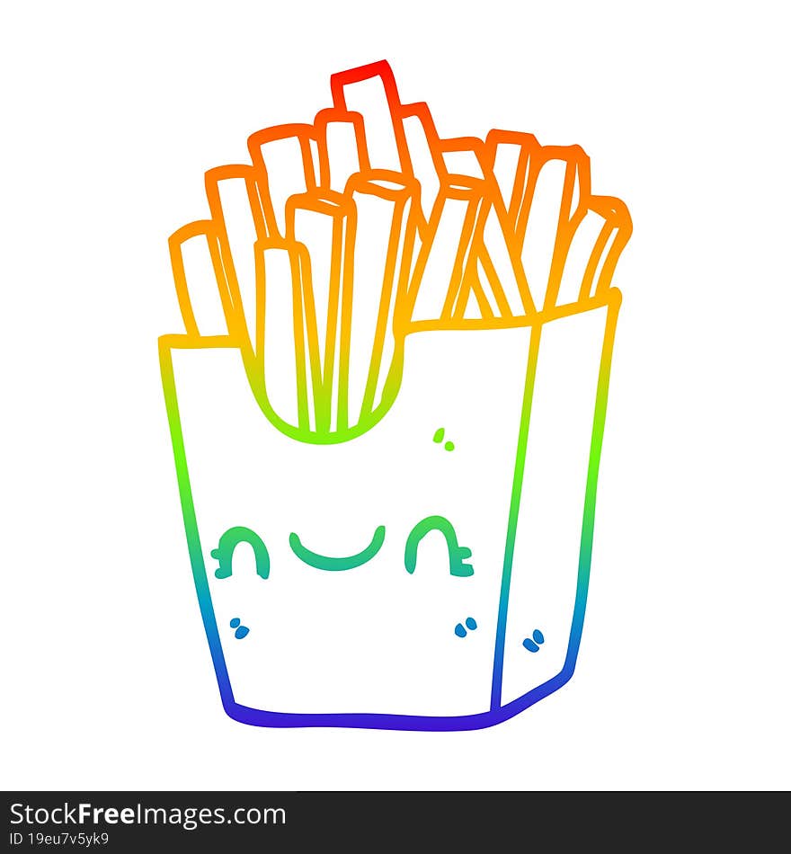 rainbow gradient line drawing cartoon fries in box