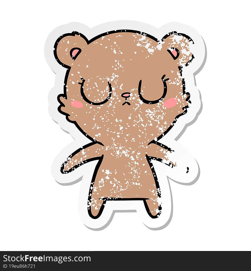 distressed sticker of a peaceful cartoon bear cub