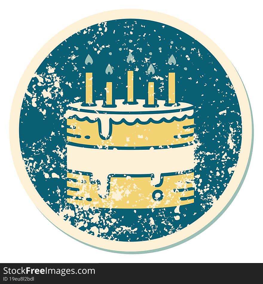 distressed sticker tattoo style icon of a birthday cake