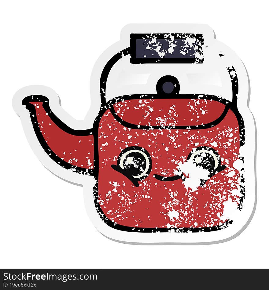 Distressed Sticker Of A Cute Cartoon Kettle