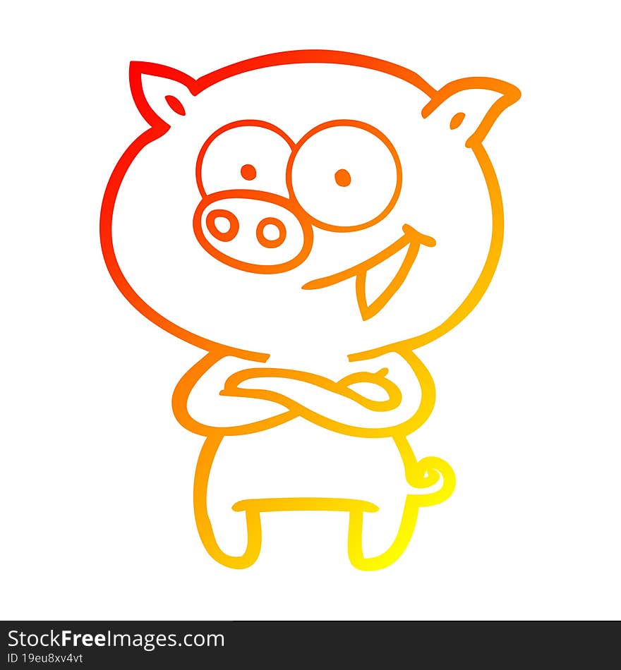 warm gradient line drawing of a cheerful pig cartoon