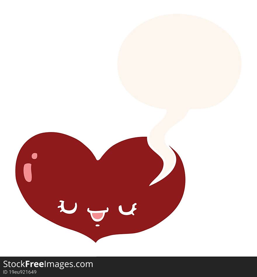 Cartoon Love Heart Character And Speech Bubble In Retro Style