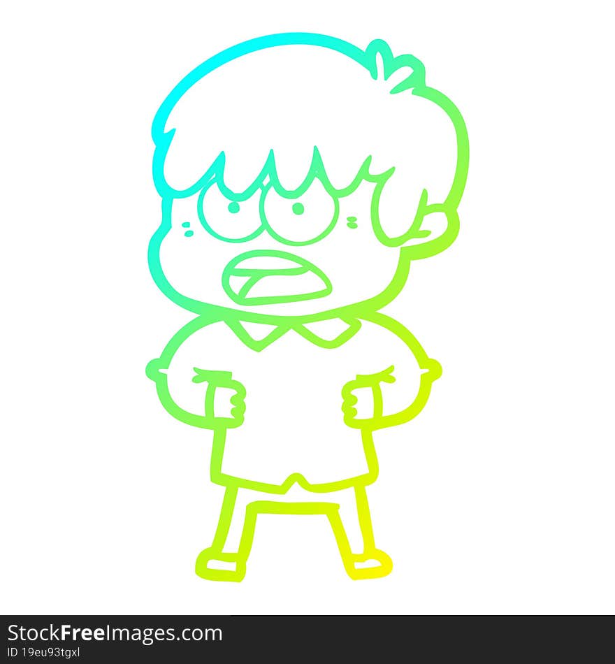 cold gradient line drawing worried cartoon boy