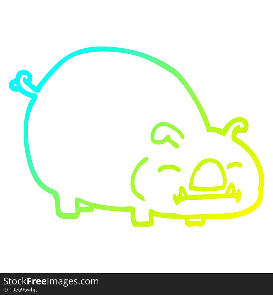 Cold Gradient Line Drawing Cartoon Pig