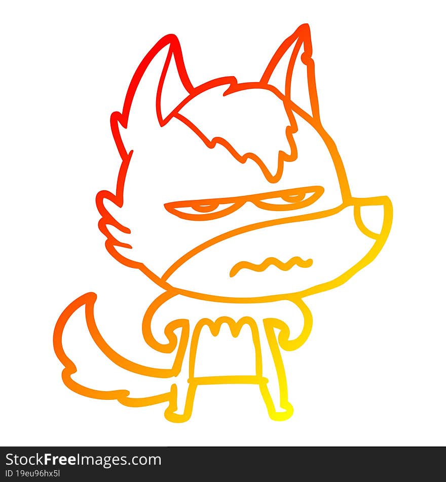 Warm Gradient Line Drawing Cartoon Annoyed Wolf