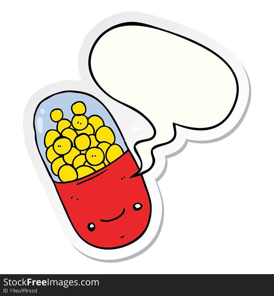 cartoon pill and speech bubble sticker