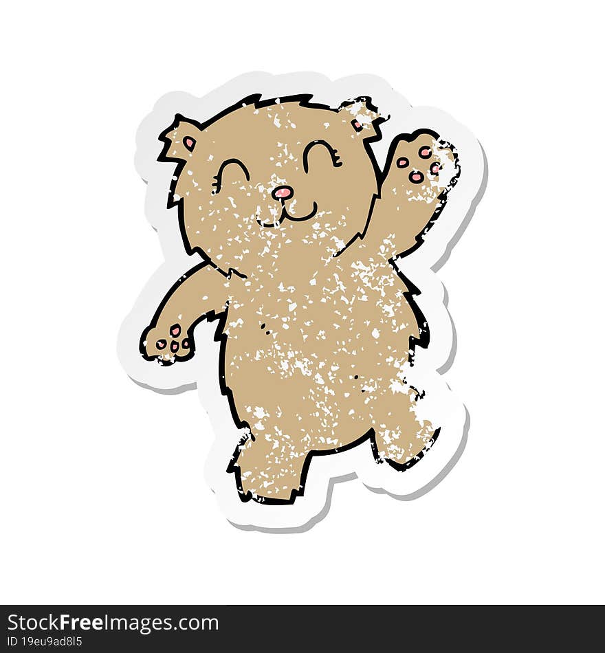 Retro Distressed Sticker Of A Cartoon Waving Teddy Bear