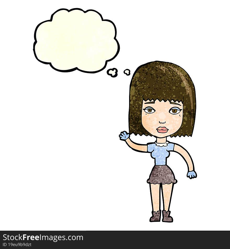 Cartoon Waving Woman With Thought Bubble