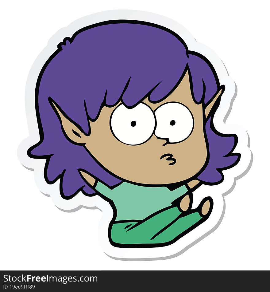 sticker of a cartoon elf girl staring