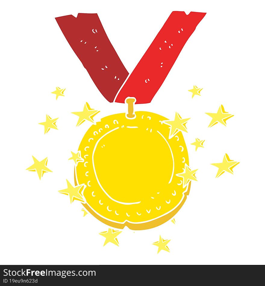 flat color illustration of a cartoon sparkling gold medal