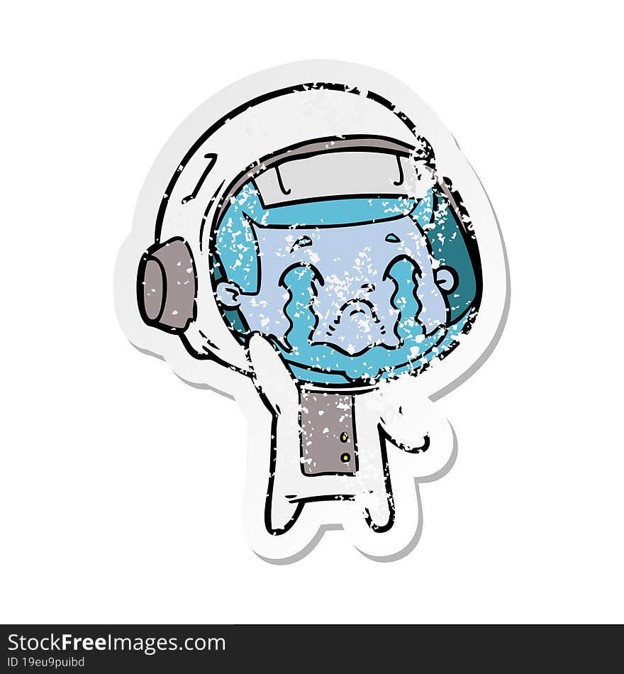 Distressed Sticker Of A Cartoon Crying Astronaut