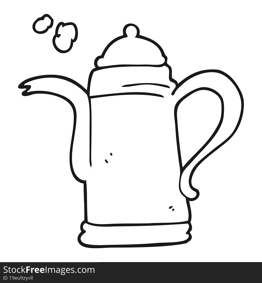 freehand drawn black and white cartoon coffee kettle