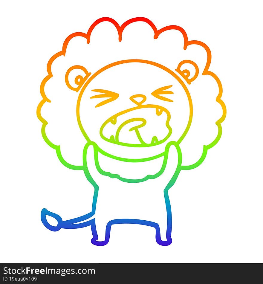 Rainbow Gradient Line Drawing Cartoon Lion