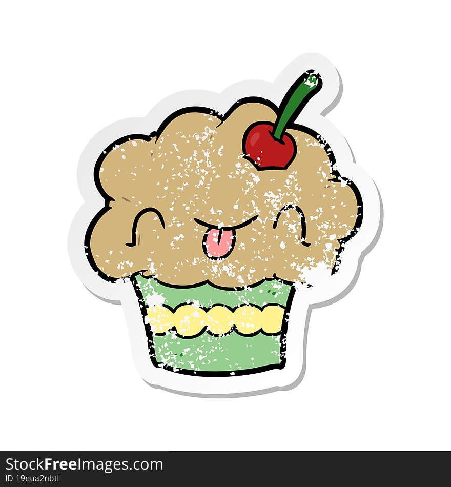 distressed sticker of a cartoon cupcake