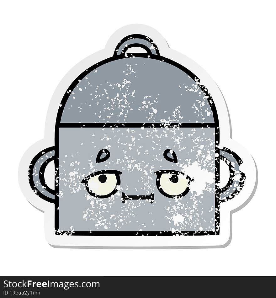 distressed sticker of a cute cartoon cooking pot