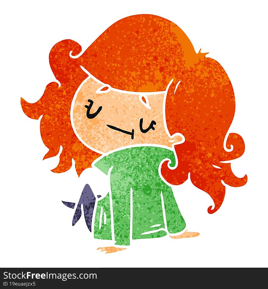 retro cartoon illustration of a cute kawaii girl. retro cartoon illustration of a cute kawaii girl